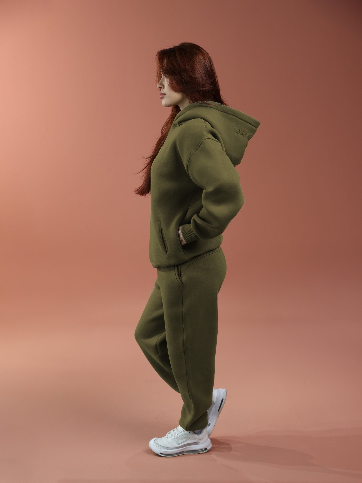Oversized Zip Up Hoodie - Women Olive Green