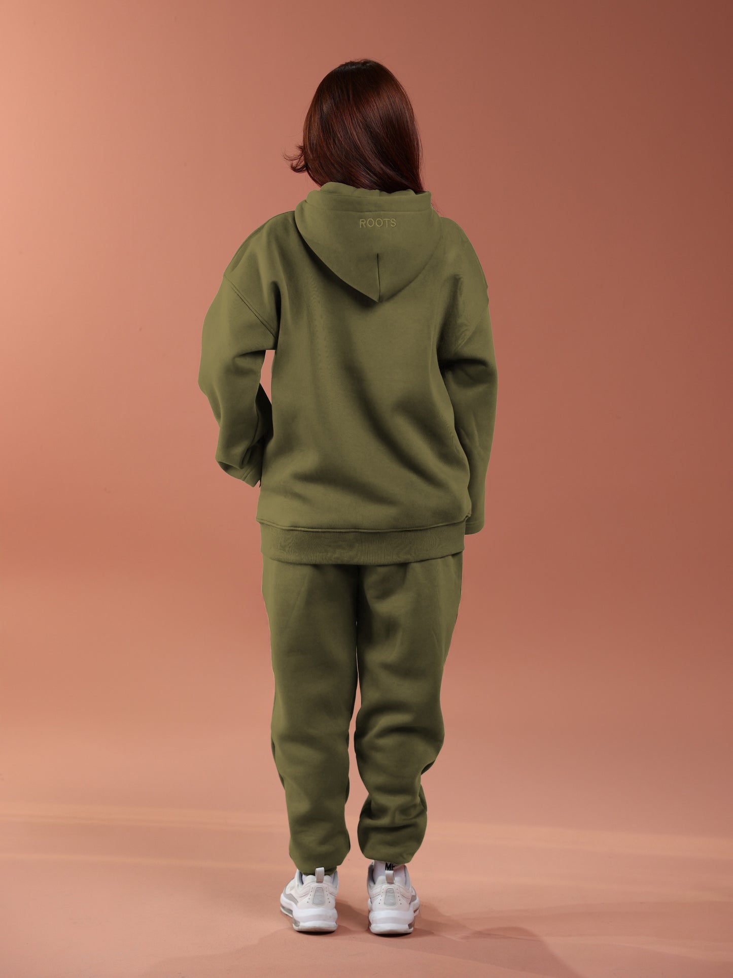 Oversized Zip Up Hoodie - Women Olive Green