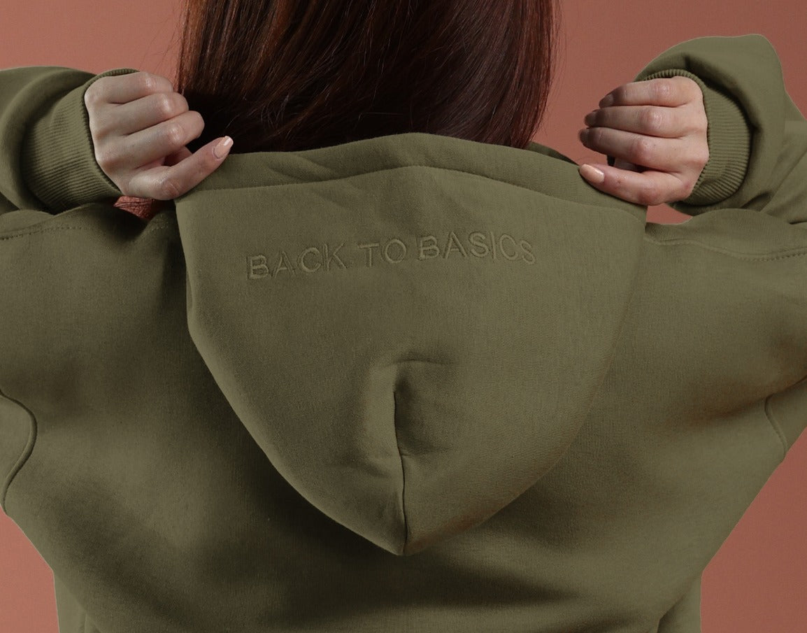 Oversized Zip Up Hoodie - Women Olive Green