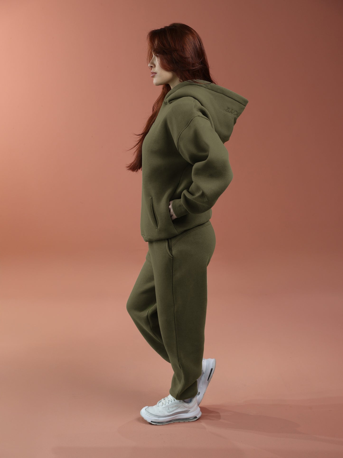 Oversized Zip Up Hoodie - Women Olive Green