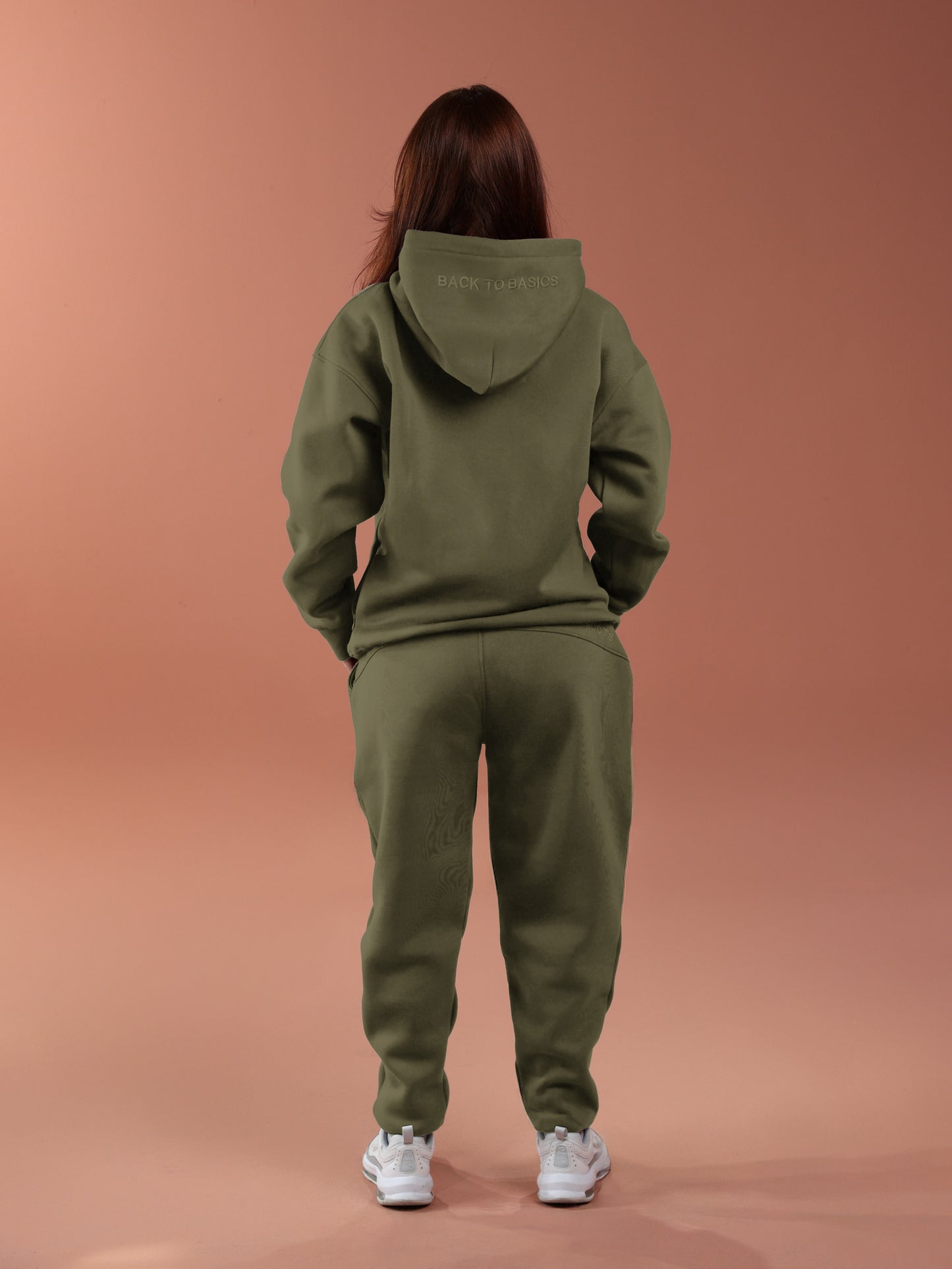 Oversized Zip Up Hoodie - Women Olive Green