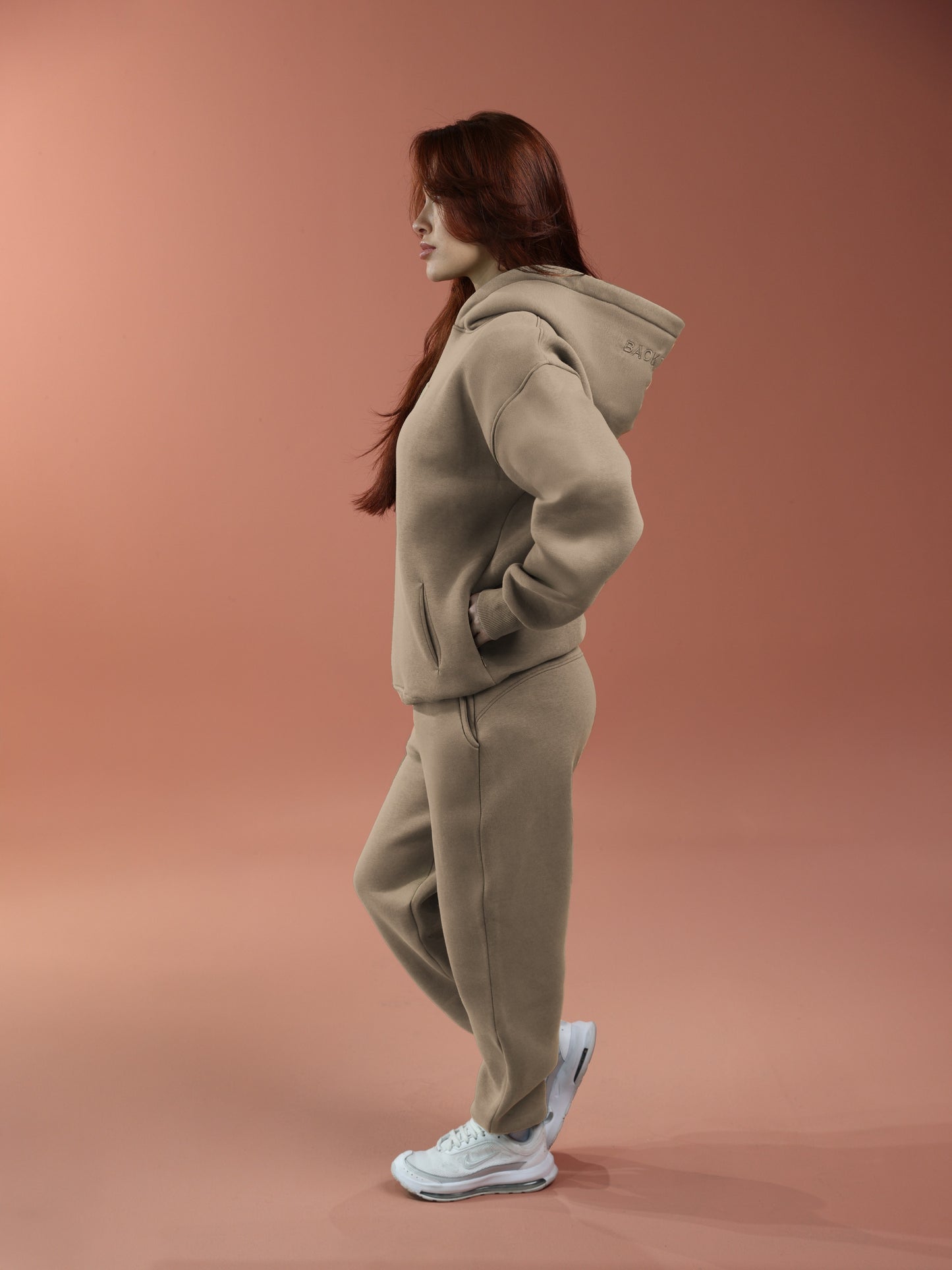 Oversized Zip Up Hoodie - Women Mushroom Beige