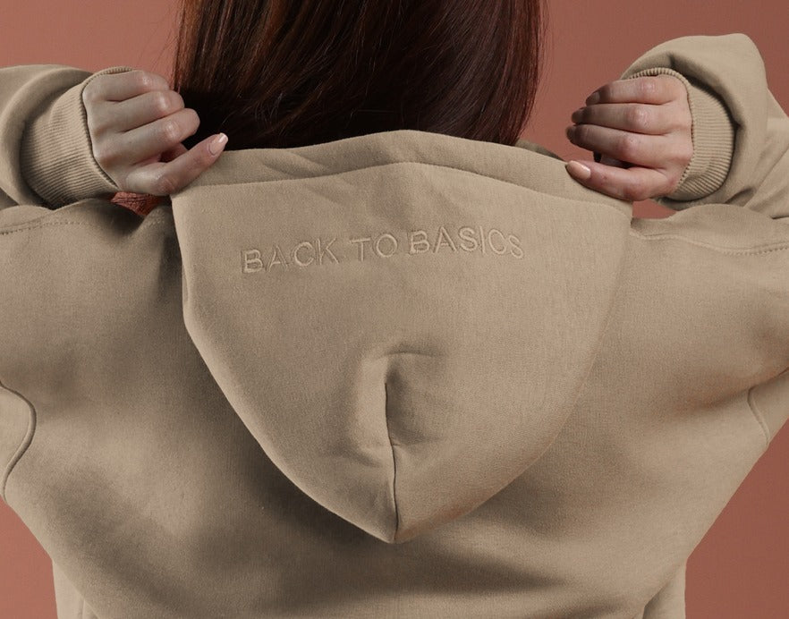 Oversized Zip Up Hoodie - Women Mushroom Beige