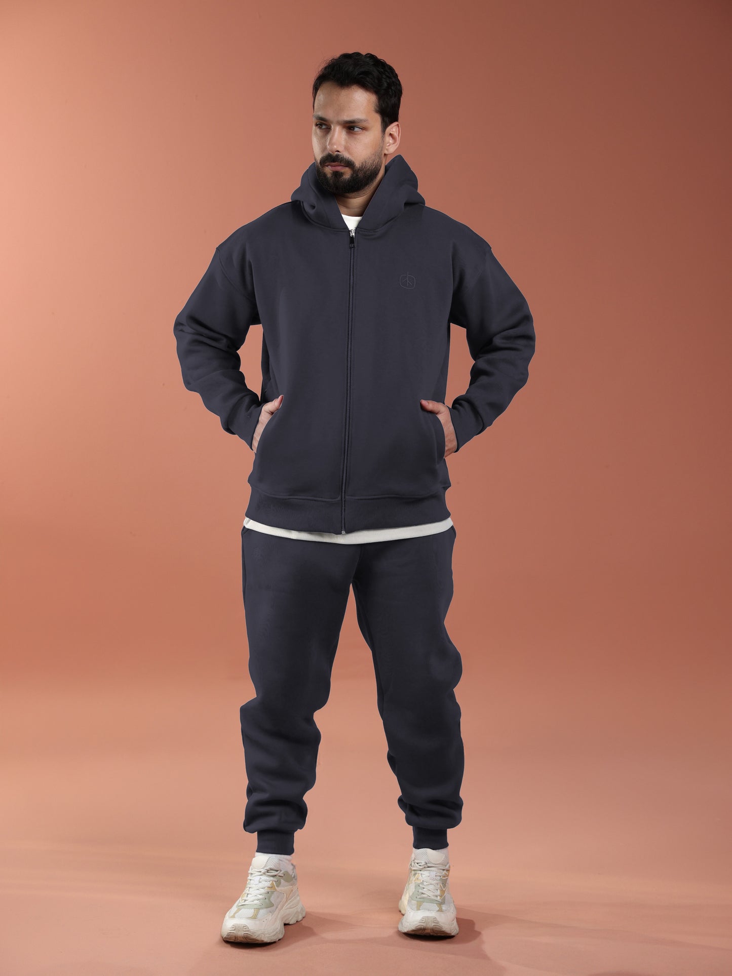 Oversized Zip Up Hoodie - Men Metal Grey