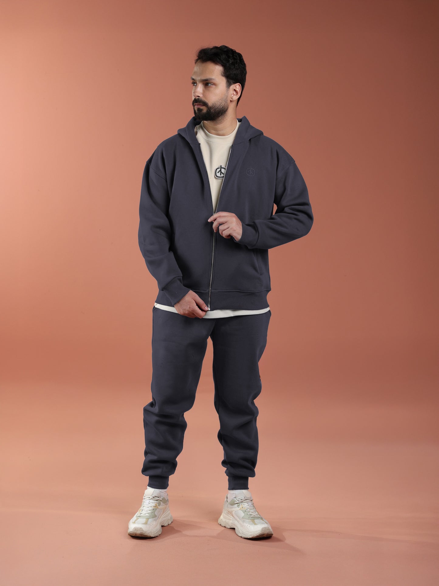 Oversized Zip Up Hoodie - Men Metal Grey