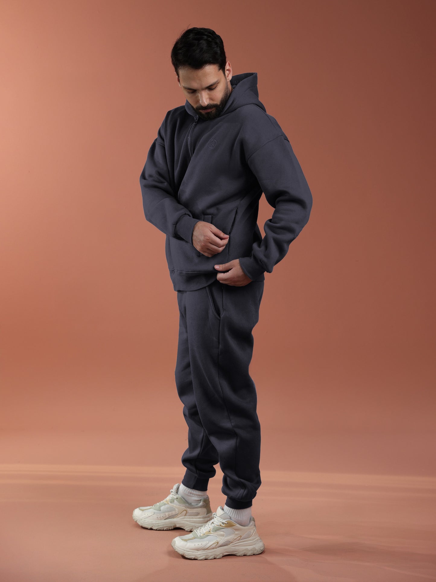 Oversized Zip Up Hoodie - Men Metal Grey