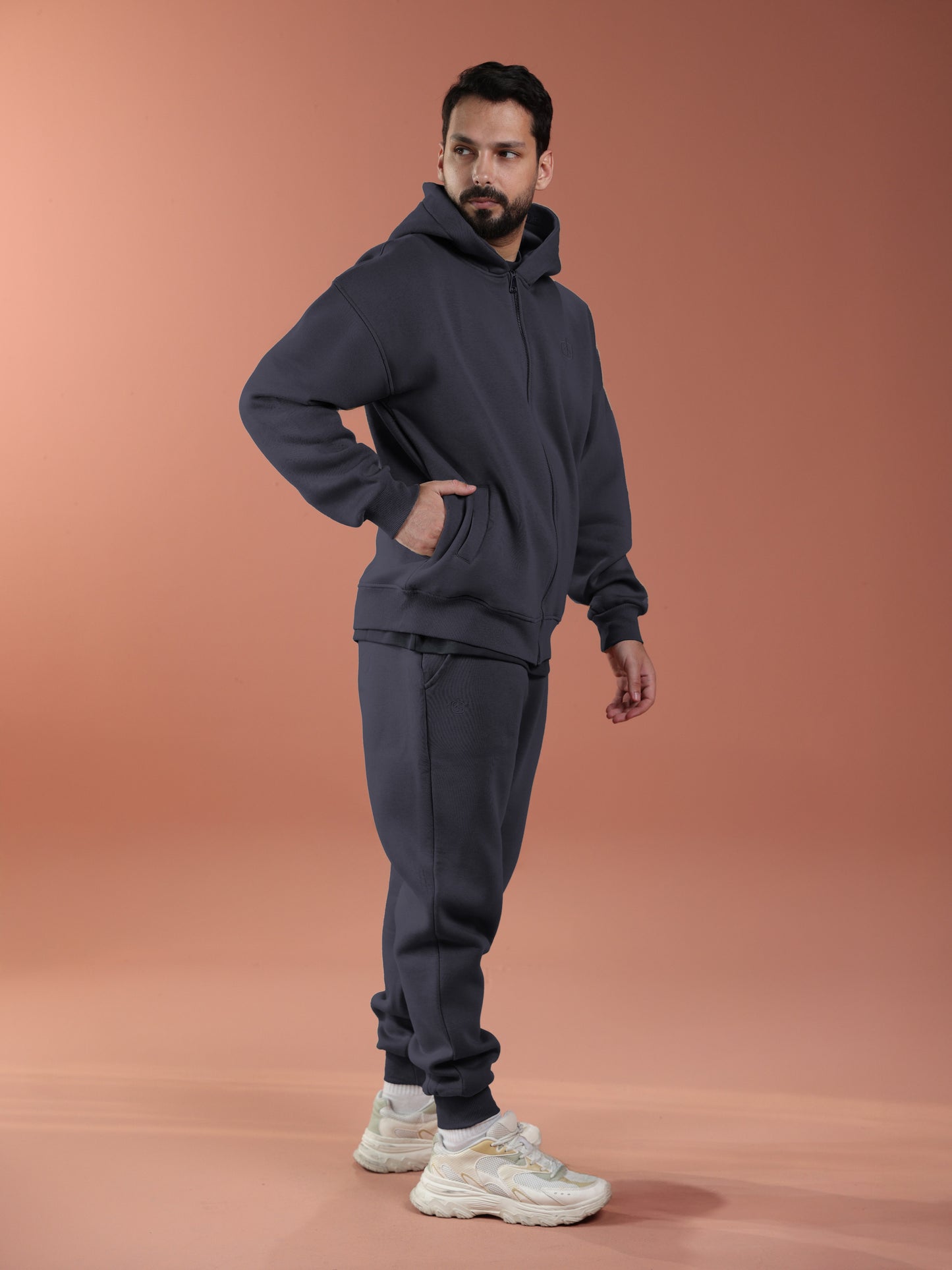 Oversized Zip Up Hoodie - Men Metal Grey