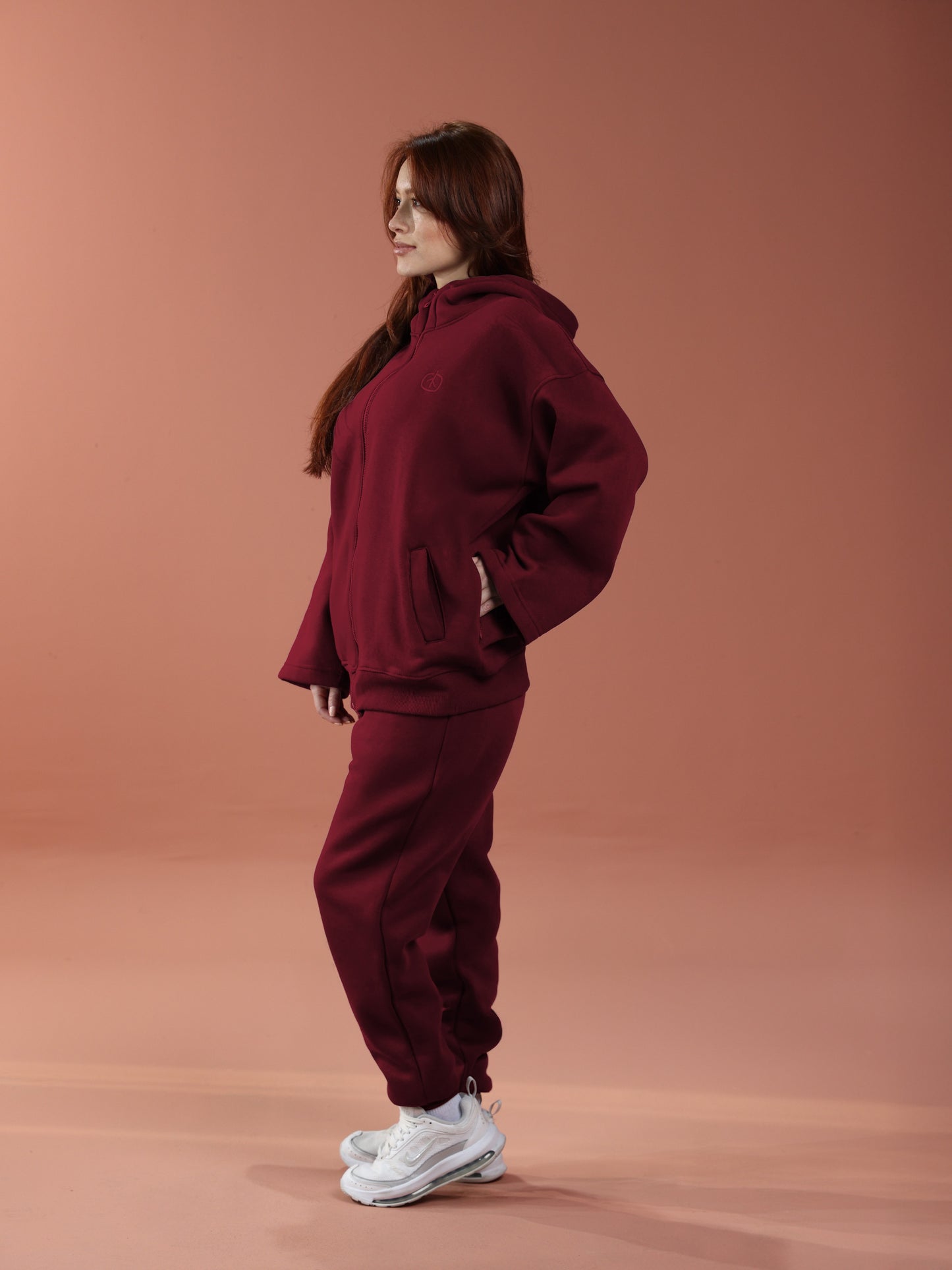 Oversized Zip Up Hoodie - Women Burgundy