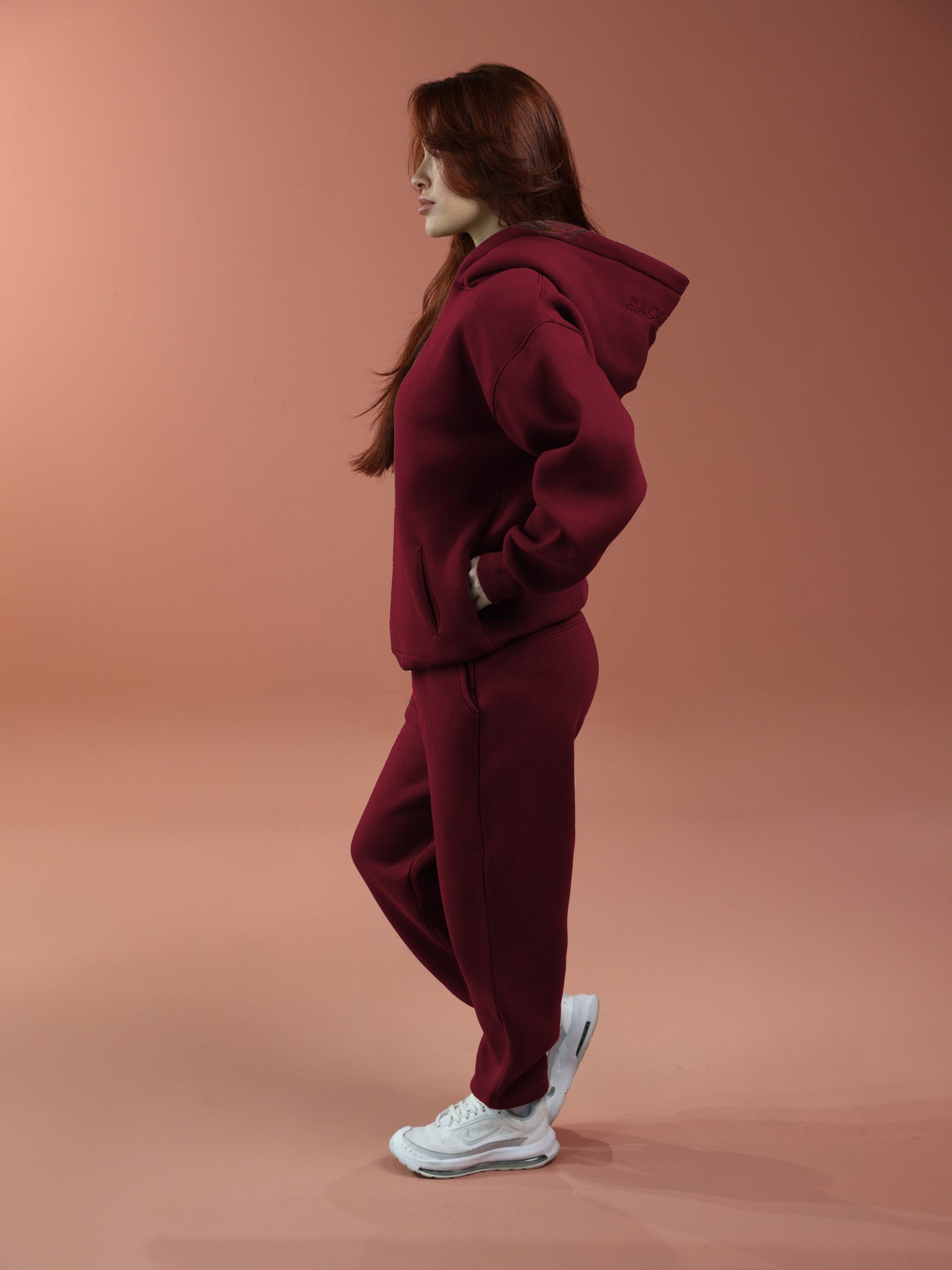 Oversized Zip Up Hoodie - Women Burgundy
