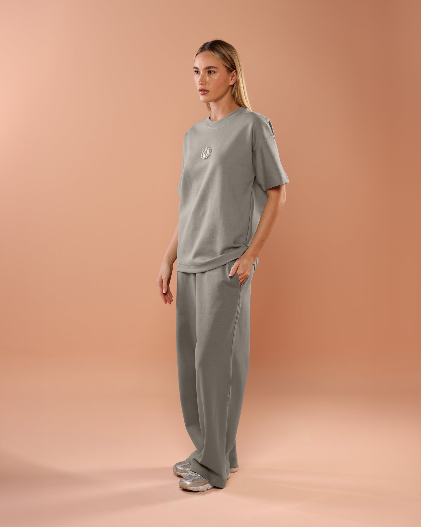 Stone Grey Oversized T-Shirt With Patch