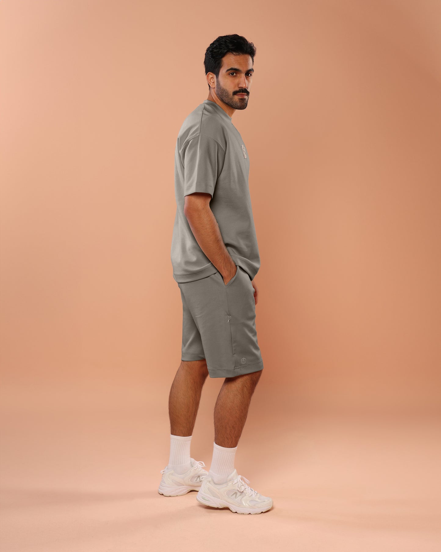 Stone Grey Oversized T-Shirt With Patch