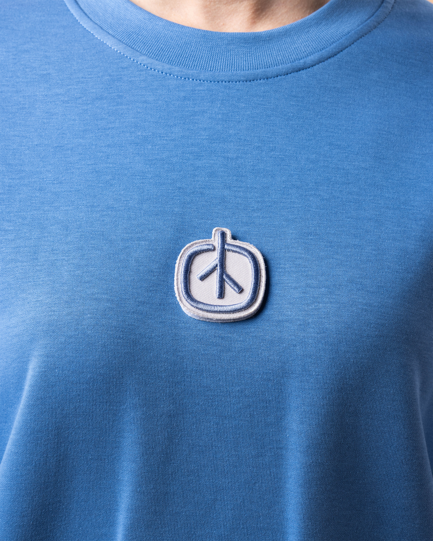 Women’s long sleeves oversized azure blue T-shirt with patch UK