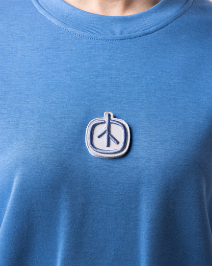 Women’s long sleeves oversized azure blue T-shirt with patch UK