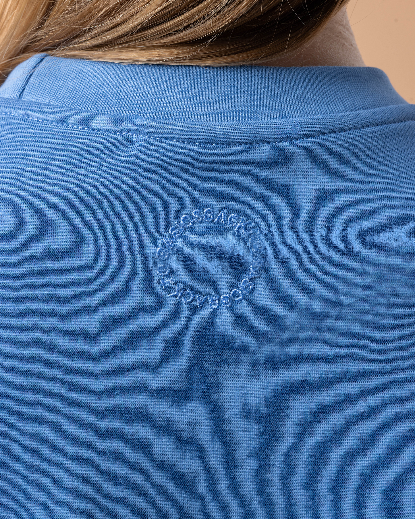 Women’s long sleeves oversized azure blue T-shirt with patch UK