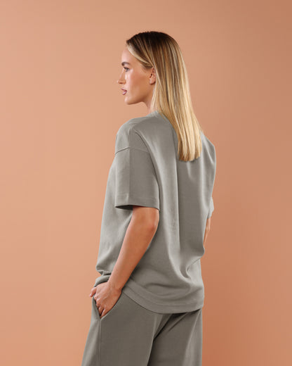 Stone Grey Oversized T-Shirt With Patch