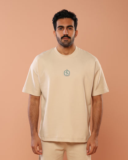 Sand Beige Oversized T-Shirt With Patch